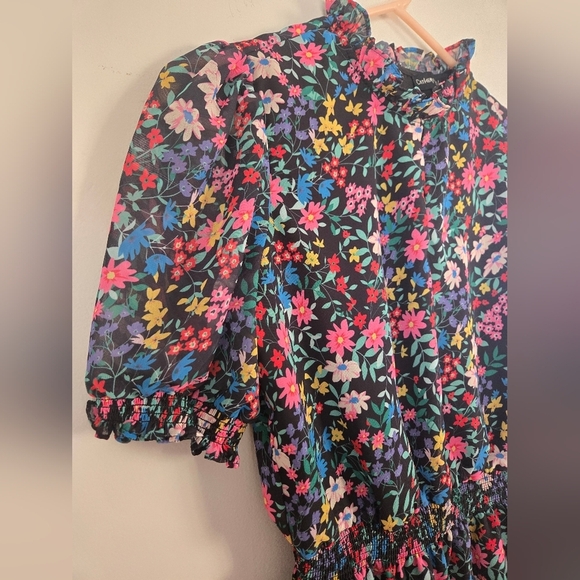 Catherine Malendrino Top Womens XS Ditsy Floral Ruffled Blouse Peplum Keyhole - Picture 6 of 8